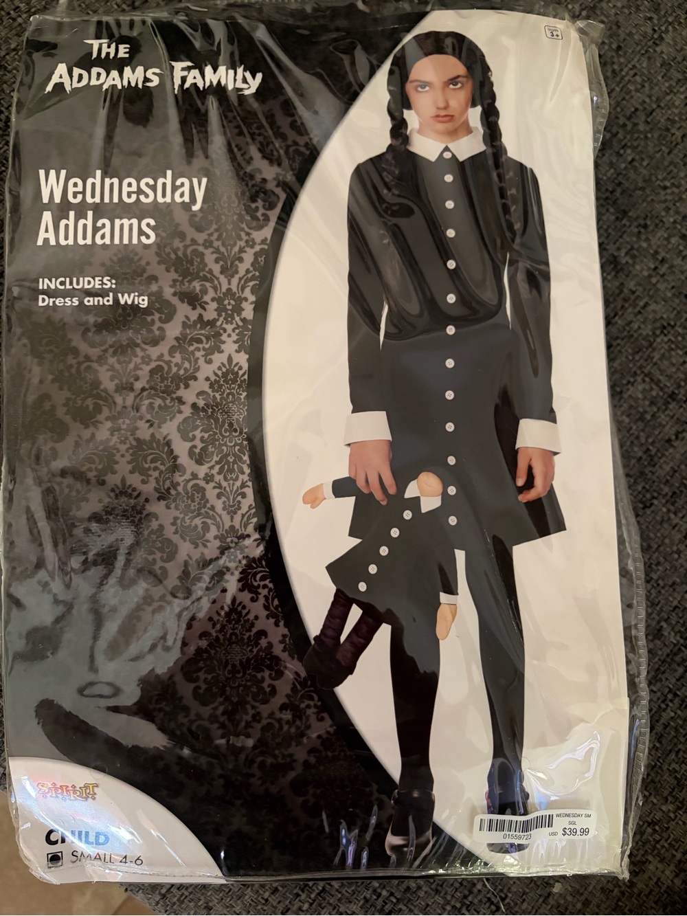 Spirit The Addams Family Wednesday Addams Black and White Kids Costume with Wig